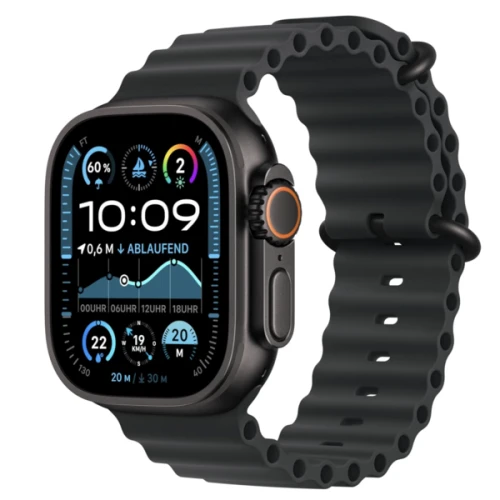 Apple Watch Ultra 2 (2023) GPS + Cellular 49mm Schwarzes Titan &ndash; Schwarze Ocean-Schnalle